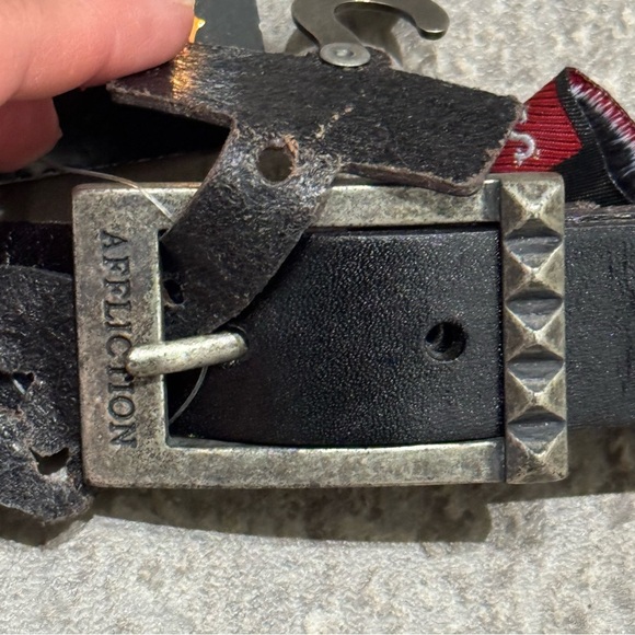 Affliction Unisex Rome Belt Black Leather Two Straps Size Small 36” Grunge Y2K - Picture 13 of 13